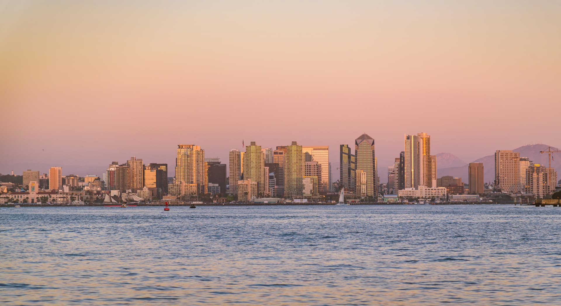 City skyline at sunset